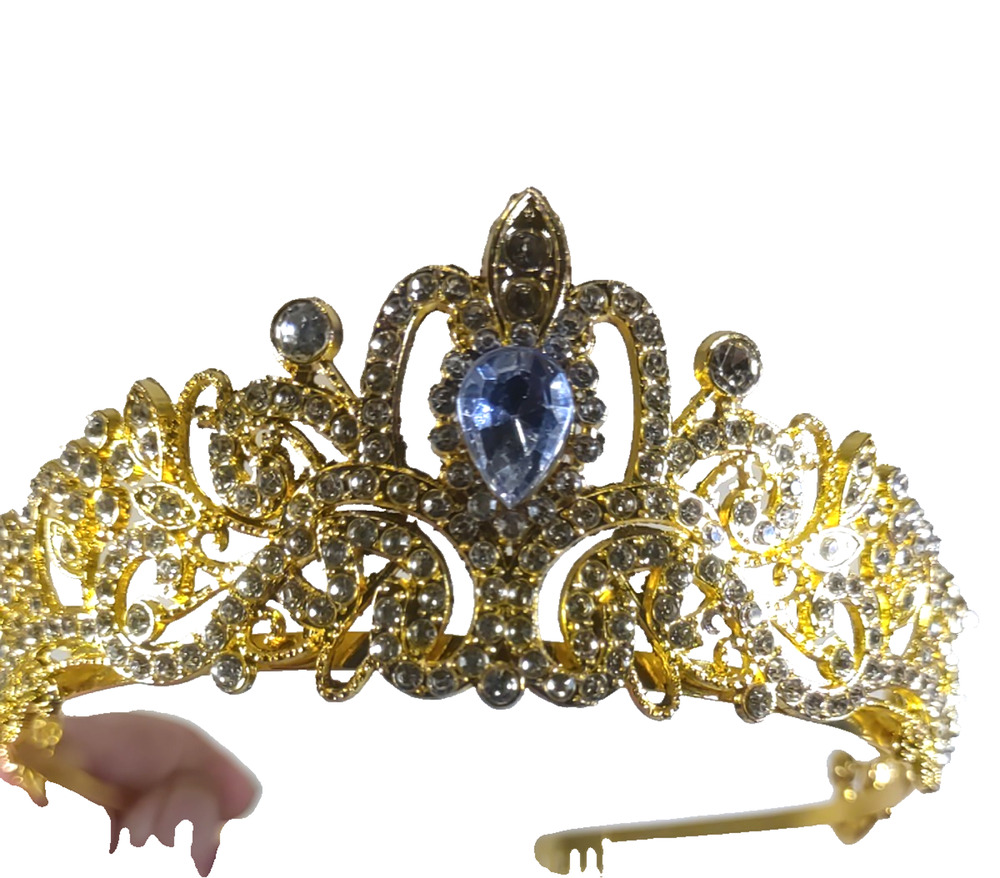 Rhinestone Bridal Tiara Alloy Crystal Crown Wedding Party in Blue & Gold